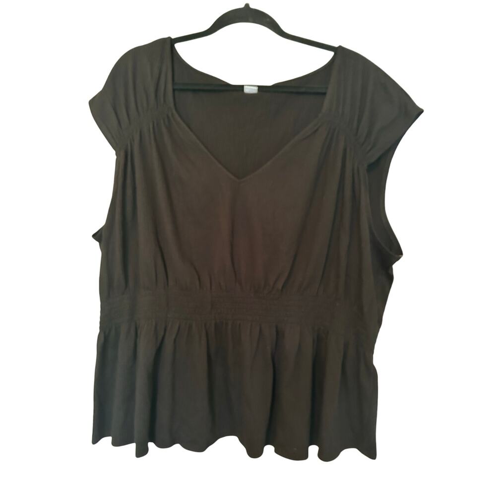 Old Navy Smocked Waist Top Blouse Women's 3X Green V-Neck Pullover